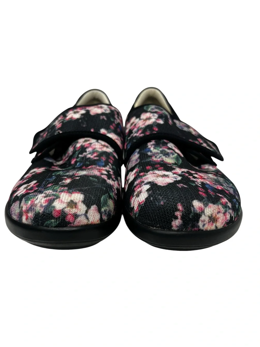 Alegria Floral Mary Jane Flats in Black with Pink Accents